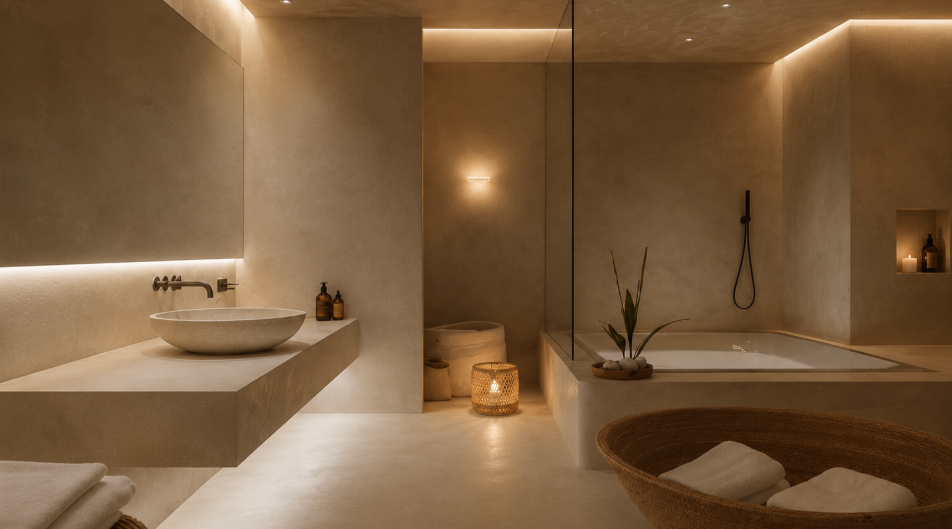 Spa-like bathroom in natural stone